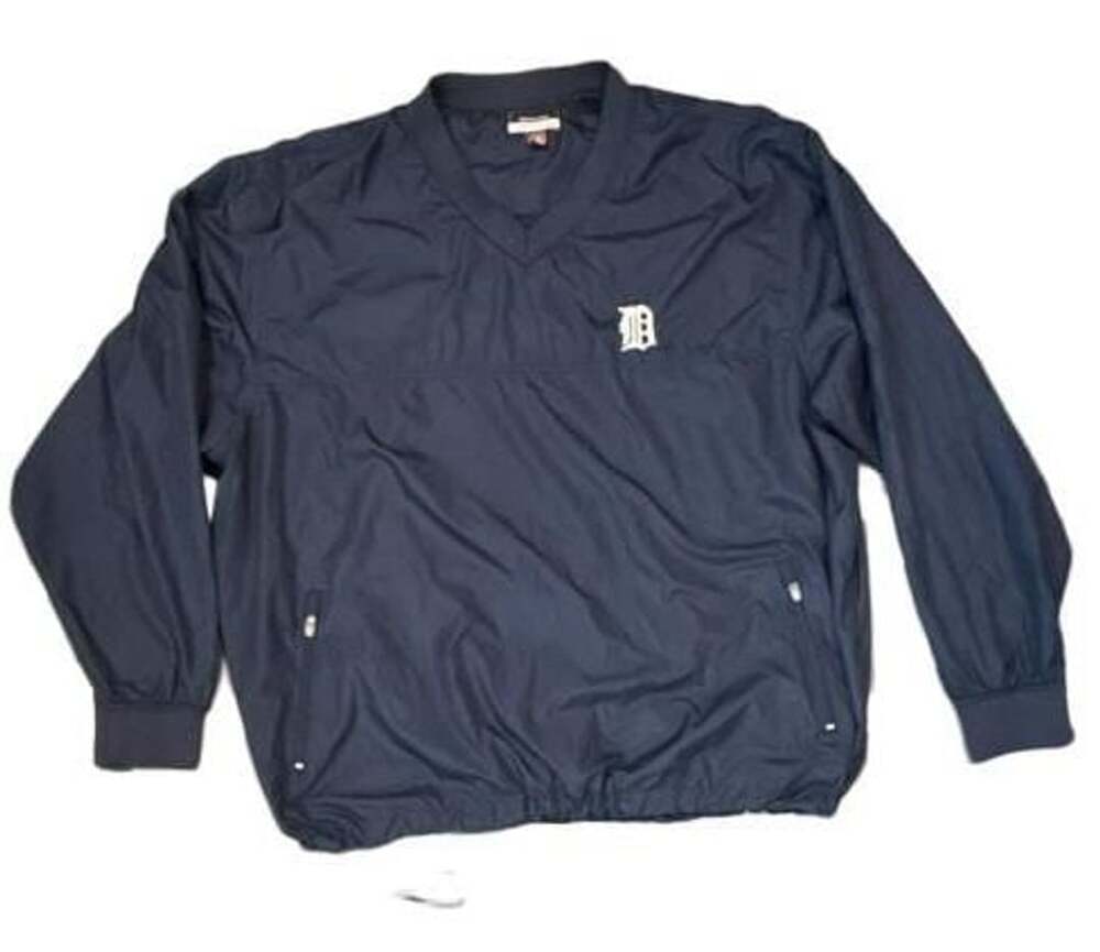 Antigua Detroit Tigers Windbreaker Jacket Size XL Navy V-Neck Pullover